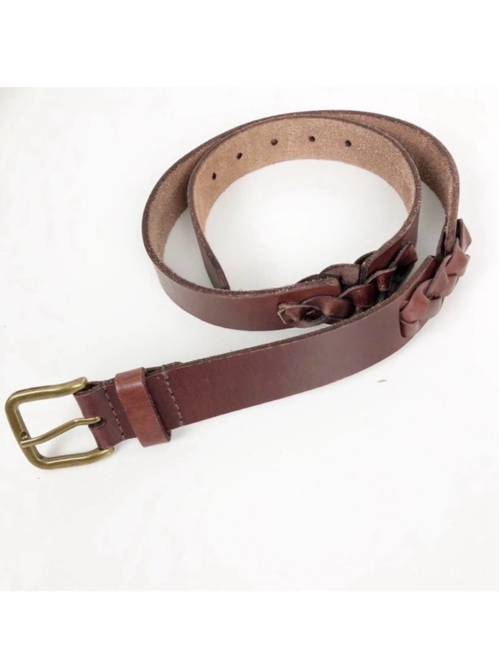 LUCKY BRAND Genuine Leather Belt Braided Detail Brass Buckle Men/Women M